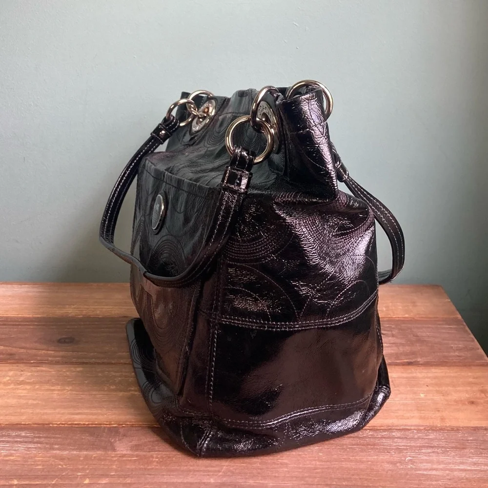 Coach Alex Signature Stitched Patent Leather Tote Bag  14265
